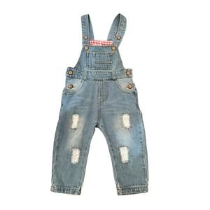 Baby Overalls Red Plaid Ripped Jeans Jumpsuit Size 6-12 Months